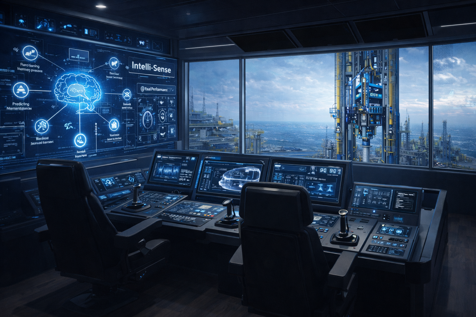 Intelli-Sense design concept showing an intelligent drilling control room overlooking an offshore top drive
